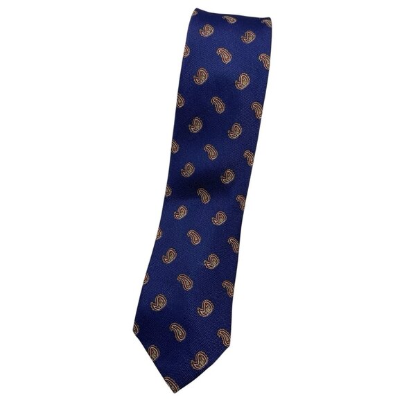 GUTTERIDGE Men's 100% Silk Necktie LUXURY Tie XL Blue Paisley W:3.2" EUC